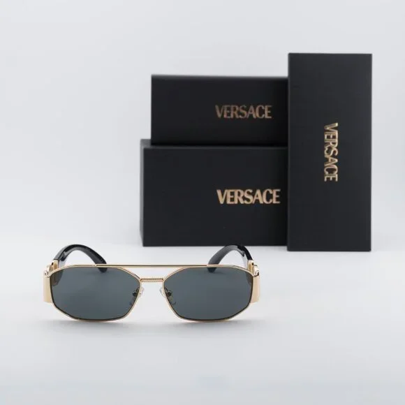 Versace VE2287 100287 Rectangle Sunglasses – Gold / Grey Versace VE2287 Sunglasses 100287 Gold - eye-oo.com main image 3